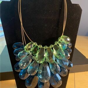 Joan Rivers Blue and Green Triple Strand Lucite Teardrop Necklace